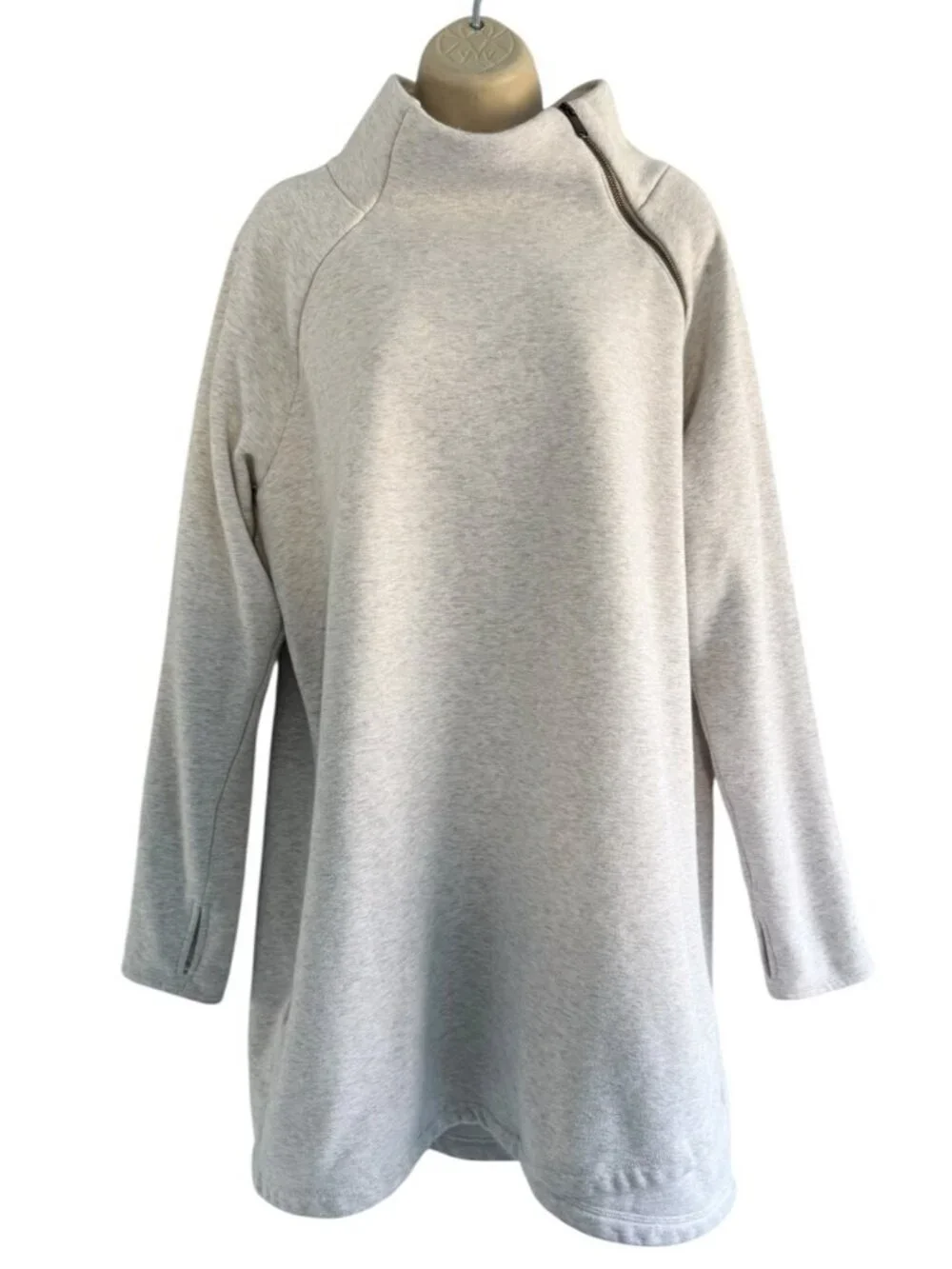 Athleta Cozy Karma Asym Pullover Woman's Sz XL Heather Gray Zip Mock Neck